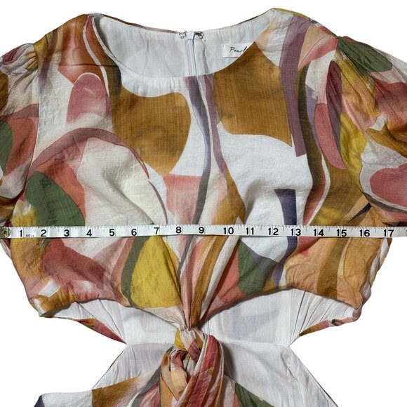 Abstract Print Maxi Dress Cutout Tie Front Long Sleeve Size 8 - Picture 8 of 12